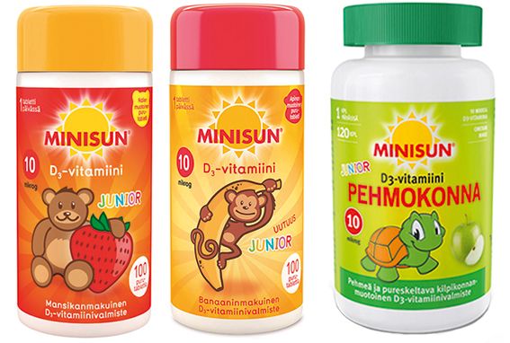 Minisun Junior D-vitamiini Nalle/ Apina/ Pehmokonna 100 purutabl./ 60 kpl