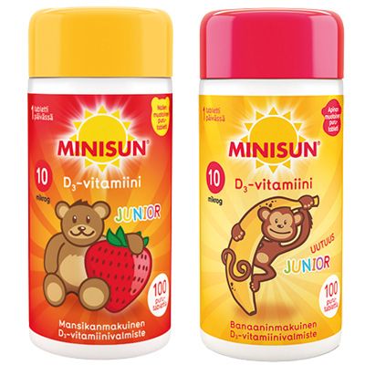 Minisun Junior D-vitamiini Nalle tai Apina 100 tabl.