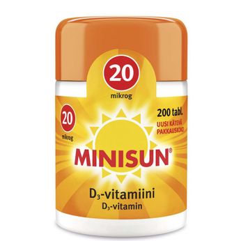 Minisun D-vitamiini 20 mikrog 200 + 25 tabl.